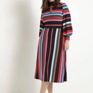 ISO Eloquii Multi Stripe A-Line Dress With Puff Sleeves